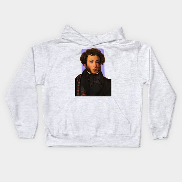 Russian Poet Alexander Pushkin illustration Kids Hoodie by Litstoy 